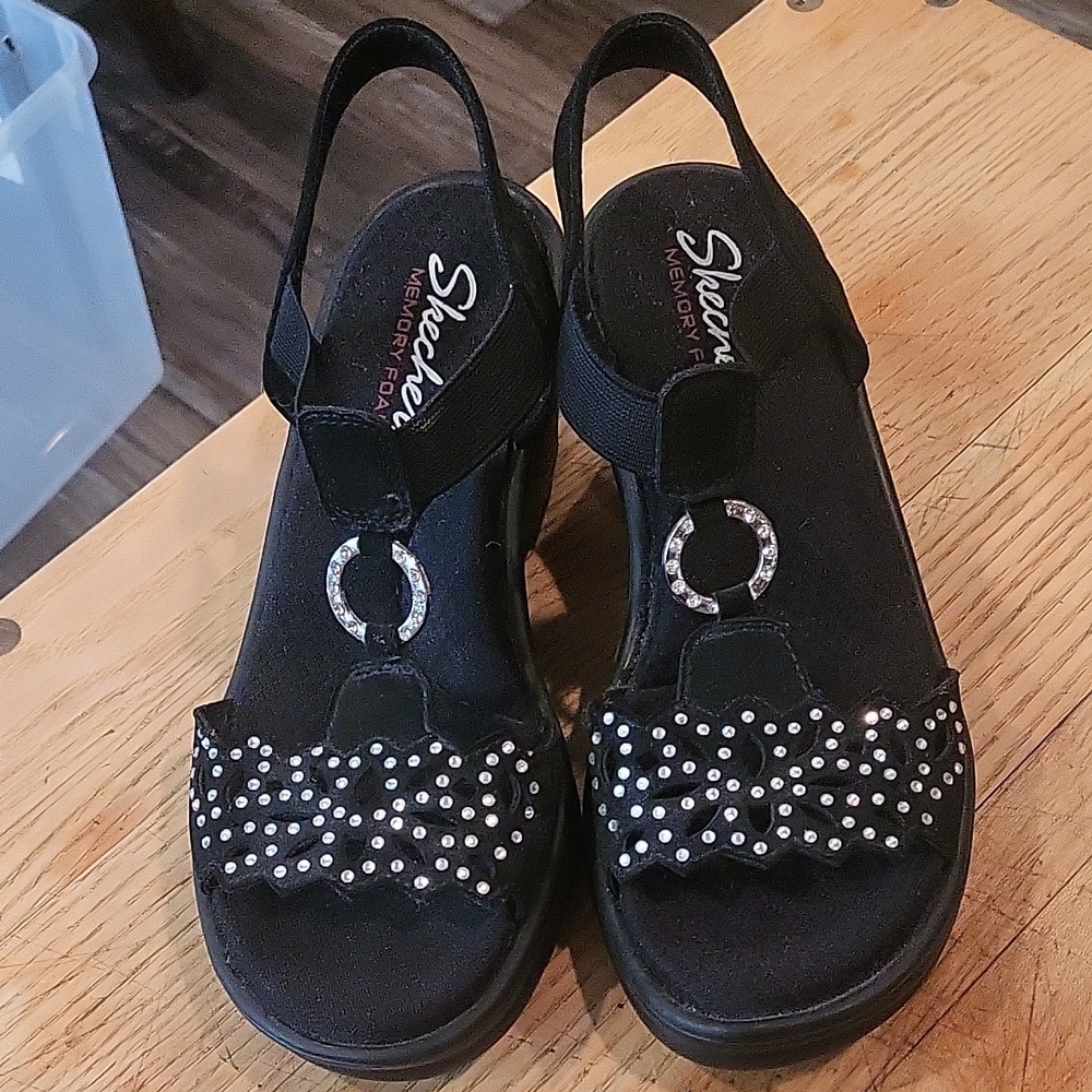 Skechers Black Platform Sandals with Ankle Strap